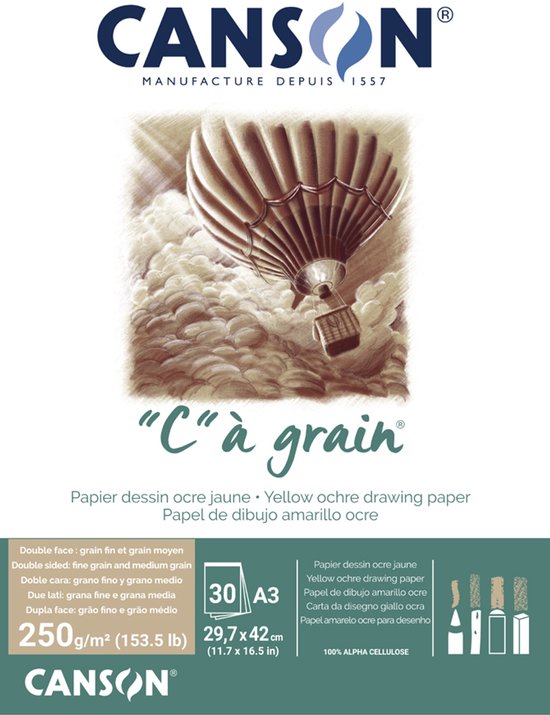 Canson C' a Grain A4 250 gr. Tekenblok gelijmd 30 vel Okergeel