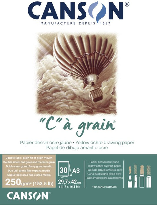 Canson C' a Grain Toned A3 250 gr. Tekenblok gelijmd 30 vel Okergeel