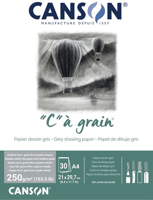 Canson C' a Grain Toned A4 250 gr. Tekenblok gelijmd 30 vel Grijs