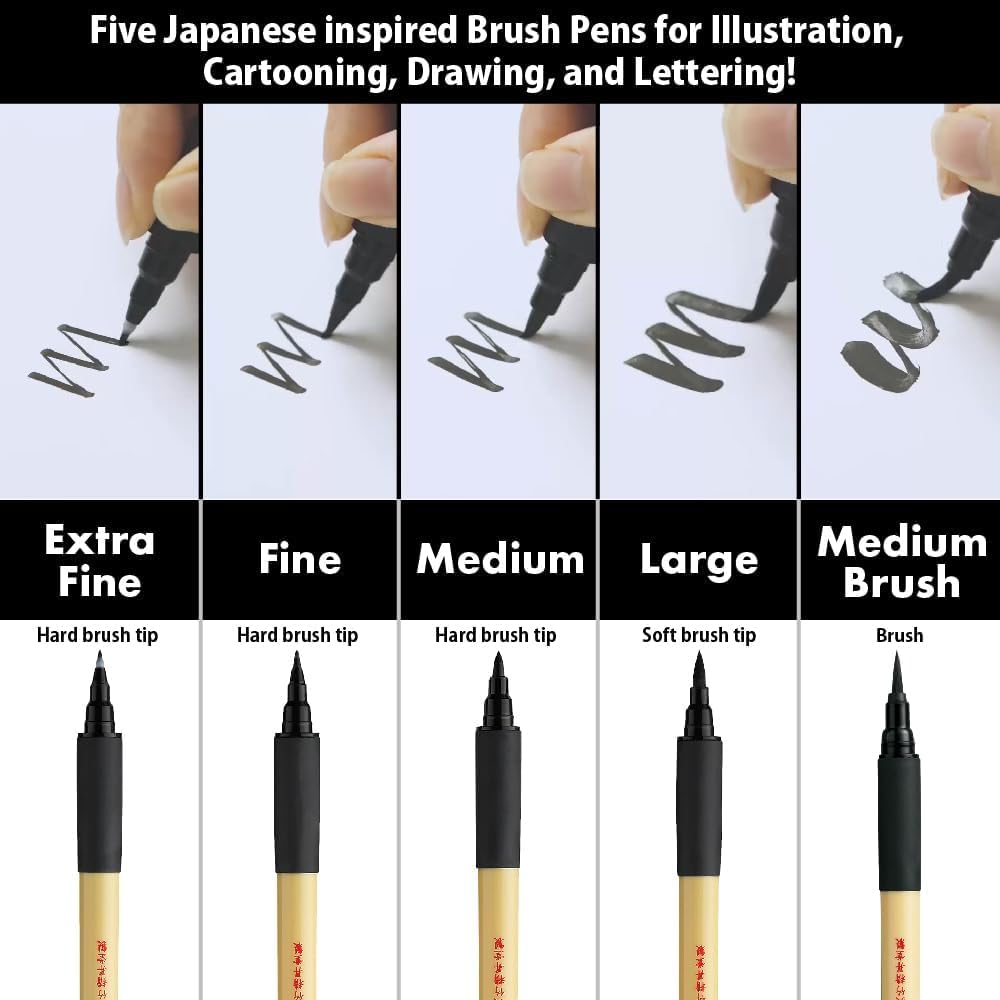 Kuretake Bimoji Fude Pen zwarte inkt, hard extra fijn brush