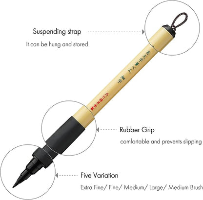 Kuretake Bimoji Fude Pen zwarte inkt, hard extra fijn brush