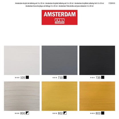 Acryl Inkt Lettering set 6x30 ml Amsterdam