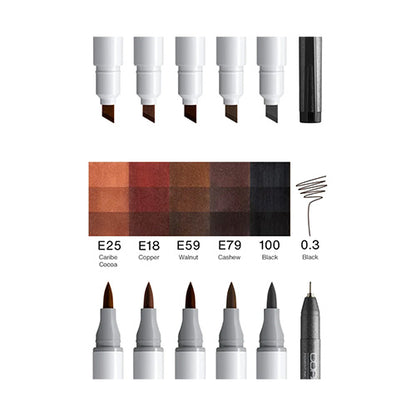Copic Ciao Portrait Set, Earth Charm, 5 kleuren + multiliner
