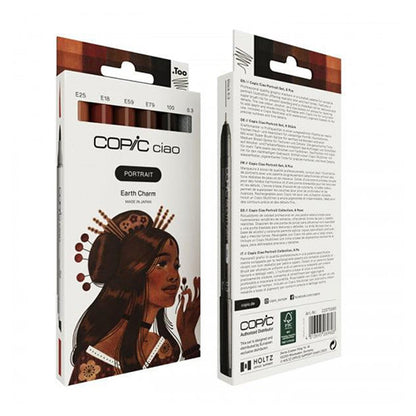 Copic Ciao Portrait Set, Earth Charm, 5 kleuren + multiliner