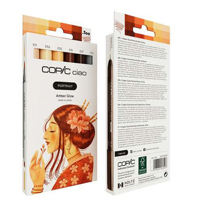 Copic Ciao Portrait Set, Amber Glow, 5 kleuren + multiliner