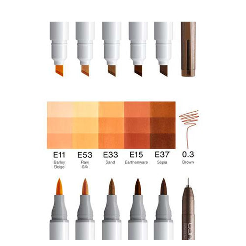 Copic Ciao Portrait Set, Amber Glow, 5 kleuren + multiliner
