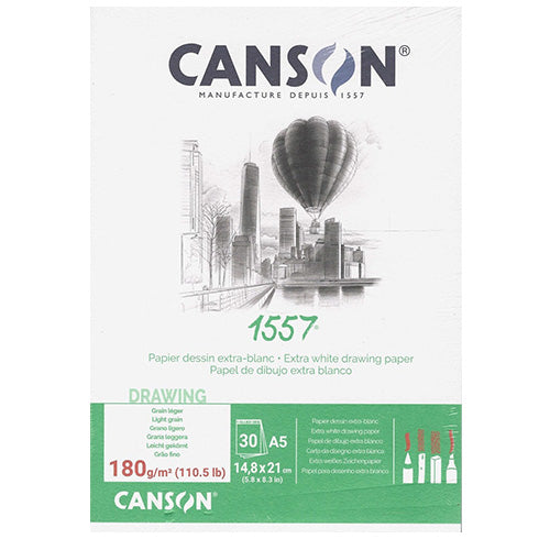 Canson 1557 A5 Extra Wit Light Grain 180 gr. Tekenblok gelijmd 30 vel