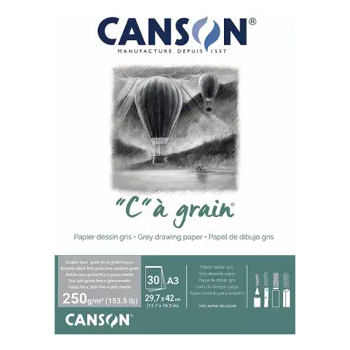 Canson C' a Grain Toned A3 Fijne korrel 250 gr. Tekenblok gelijmd 30 vel Grijs