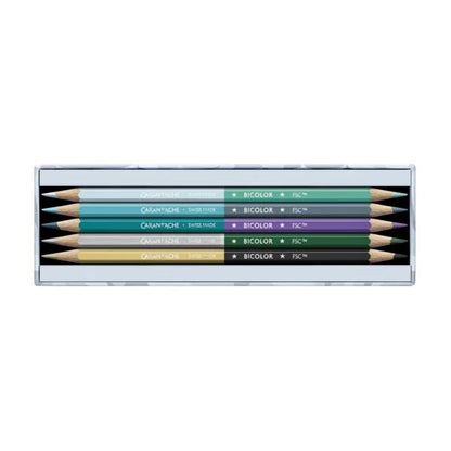 Caran d'Ache Prismalo Bicolor potlodenset – Speciale editie Frost (9 potloden = 18 kleuren) met penseel