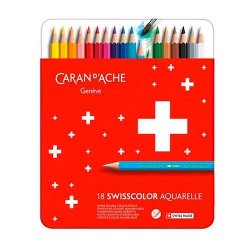 Swisscolor potloden metalen doos 18 kleuren set Caran D'Ache