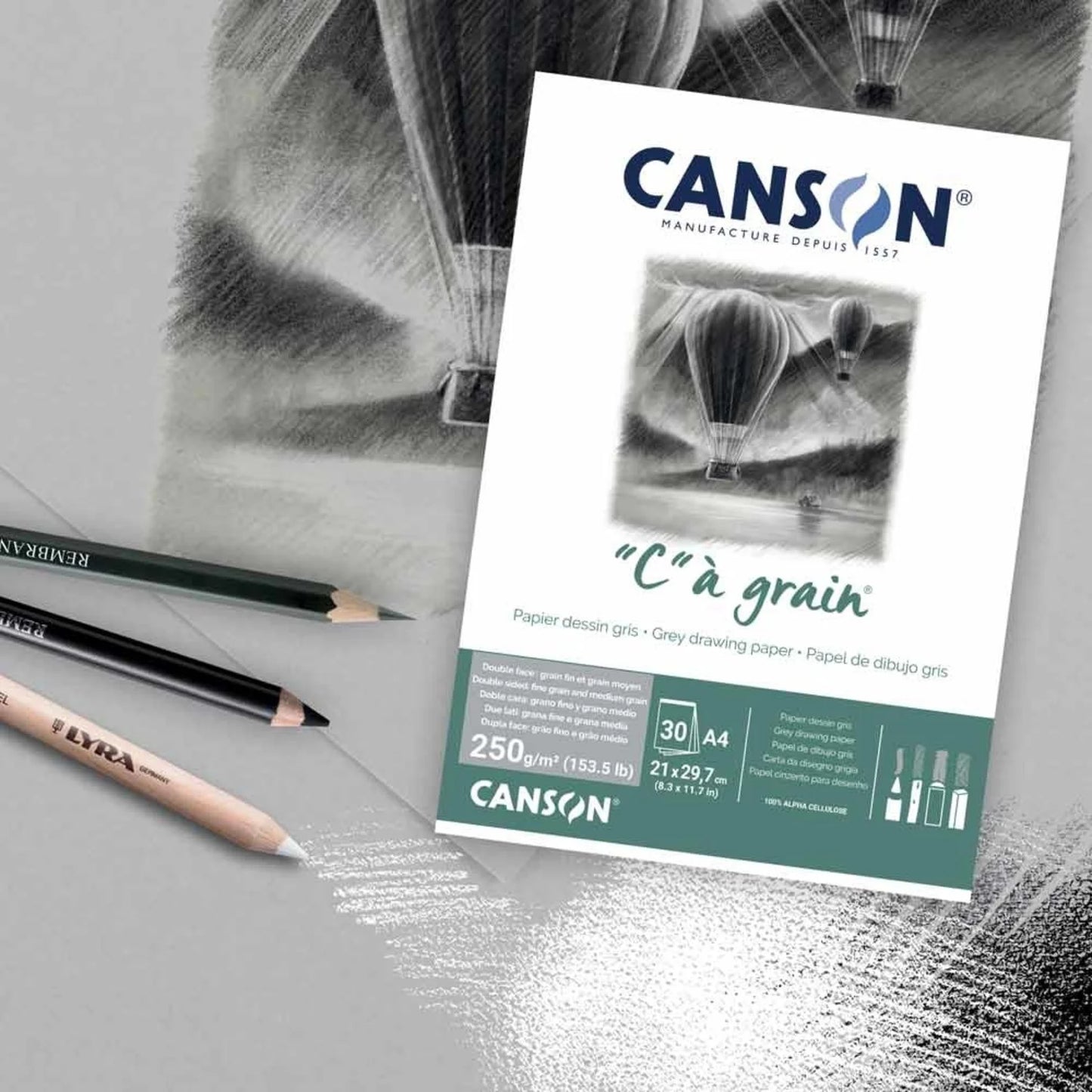 Canson C' a Grain Toned A3 Fijne korrel 250 gr. Tekenblok gelijmd 30 vel Grijs