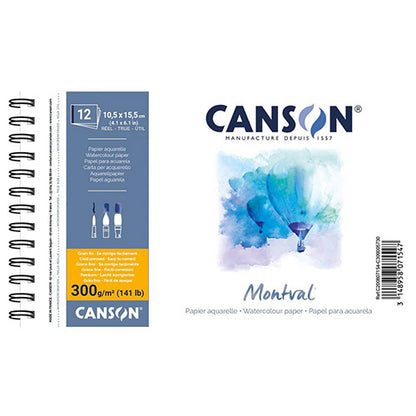 Aquarelpapier 300 gr. 10,5x15,5 cm 12 vel (postkaart) spiraalblok Canson type: Montval