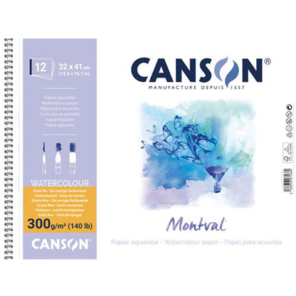 Aquarelpapier 300 gr. 32x41cm 12 vel spiraalblok Canson type: Montval