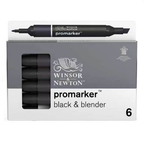 Promarker set 5 x Black & 1 x Blender Winsor & Newton